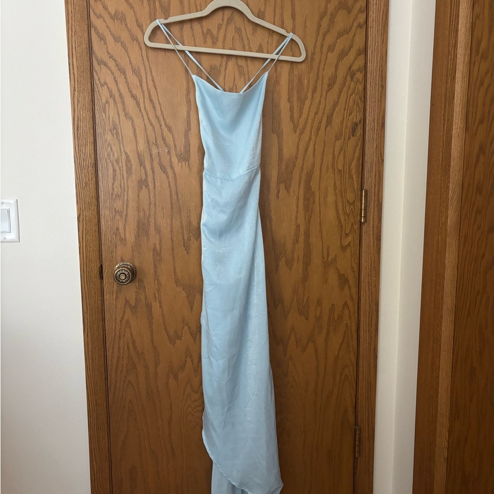 Elegant Light Blue Spaghetti Strap Dress
